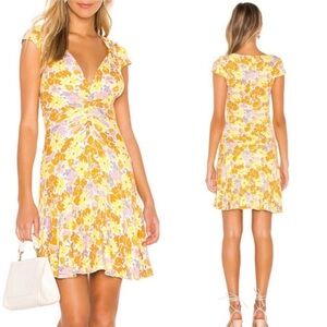 Free People Key To Your Heart floral Mini dress flounce purple yellow medium